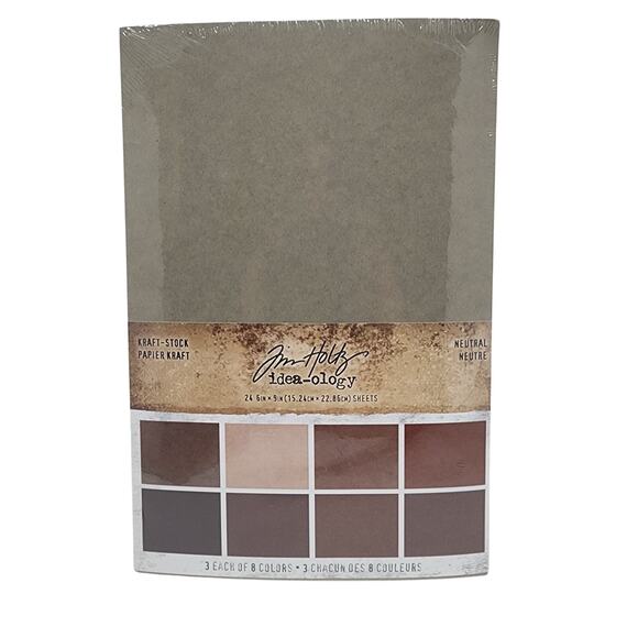 Tim Holtz  Kraft Stock Paper - Neutral  24 sheets 6 × 8 inch- 8 colors - Picture 1 of 2